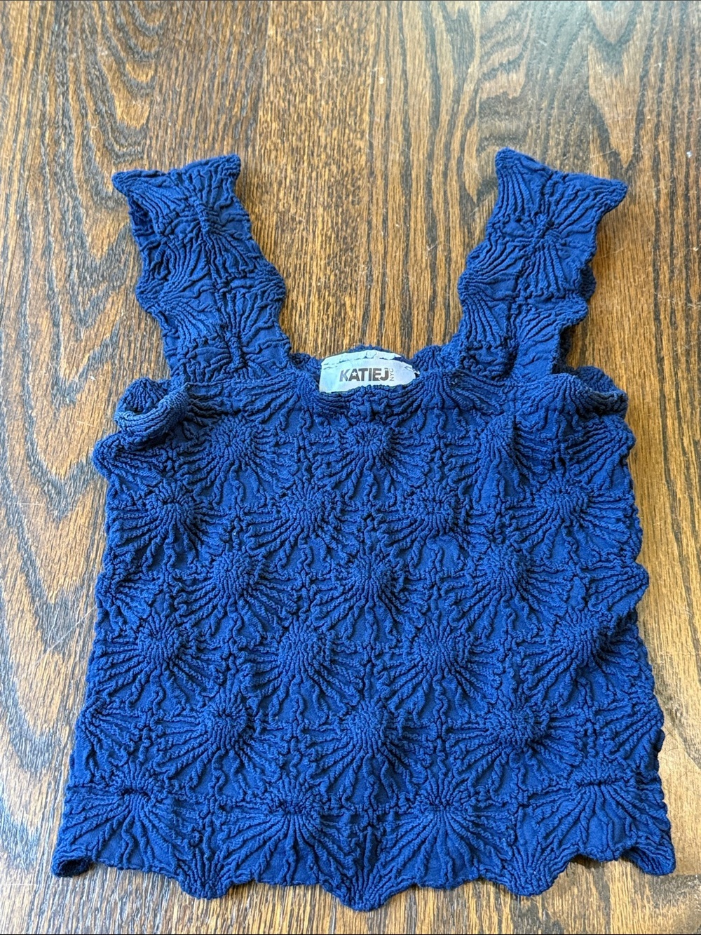 KatieJ flowered Textured Navy Tank Top girls size S/M